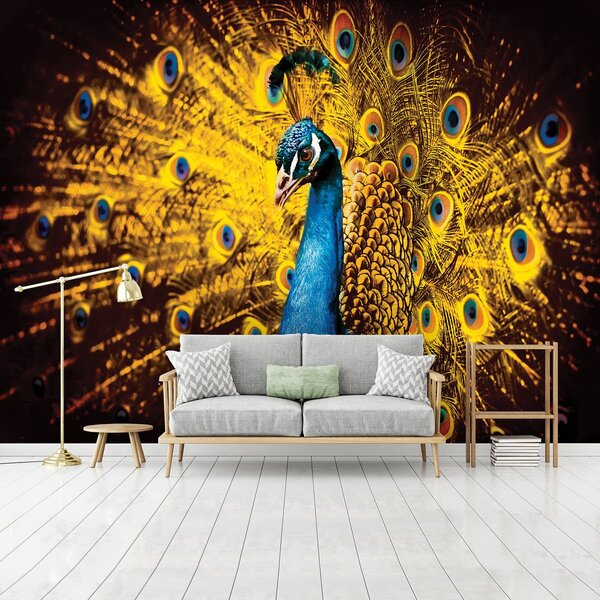 Fototapeta - Páv se žlutým peřím (152,5x104 cm)