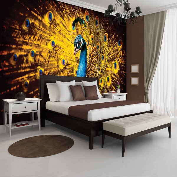 Fototapeta - Páv se žlutým peřím (152,5x104 cm)