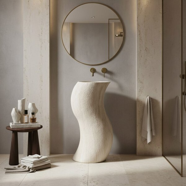 Rea Melody, volně stojící umyvadlo 490×390×840 mm, béžová imitace kamene, REA-U5940