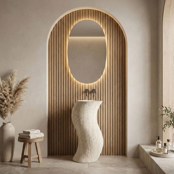 Rea Melody, volně stojící umyvadlo 490×390×840 mm, béžová imitace kamene, REA-U5940