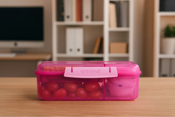 Sistema Dělený svačinový box Lunch Bento s nádobou na jogurt a 2 tácky 1,65 l, růžová