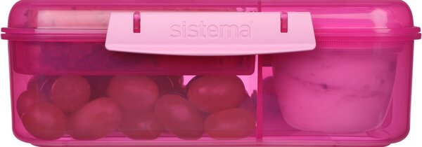 Sistema Dělený svačinový box Lunch Bento s nádobou na jogurt a 2 tácky 1,65 l, růžová