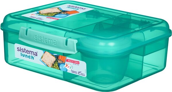 Sistema Dělený svačinový box Lunch Bento s nádobou na jogurt a 2 tácky 1,65 l, mátová