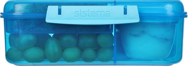 Sistema Dělený svačinový box Lunch Bento s nádobou na jogurt a 2 tácky 1,65 l, modrá