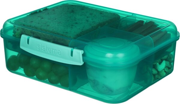 Sistema Dělený svačinový box Lunch Bento s nádobou na jogurt a 2 tácky 1,65 l, mátová