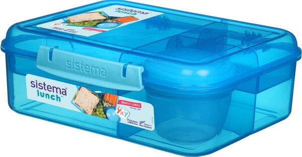 Sistema Dělený svačinový box Lunch Bento s nádobou na jogurt a 2 tácky 1,65 l, modrá
