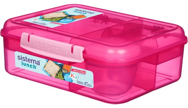Sistema Dělený svačinový box Lunch Bento s nádobou na jogurt a 2 tácky 1,65 l, růžová