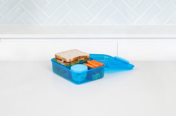Sistema Dělený svačinový box Lunch Bento s nádobou na jogurt a 2 tácky 1,65 l, modrá