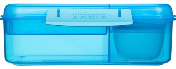 Sistema Dělený svačinový box Lunch Bento s nádobou na jogurt a 2 tácky 1,65 l, modrá