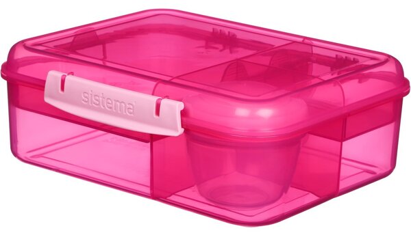 Sistema Dělený svačinový box Lunch Bento s nádobou na jogurt a 2 tácky 1,65 l, růžová