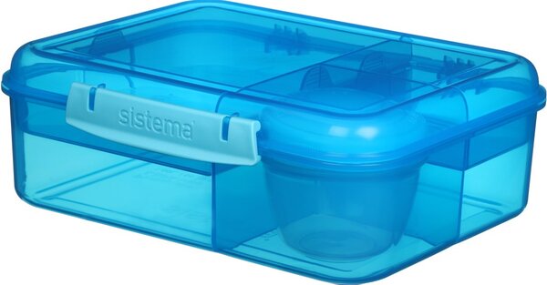 Sistema Dělený svačinový box Lunch Bento s nádobou na jogurt a 2 tácky 1,65 l, modrá