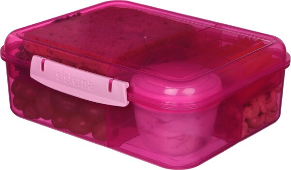 Sistema Dělený svačinový box Lunch Bento s nádobou na jogurt a 2 tácky 1,65 l, růžová