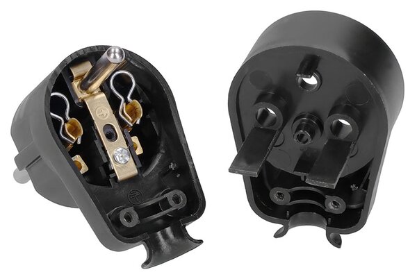 SOLIGHT Zástrčka lomená, s průběžnou zásuvkou, IP20, černá