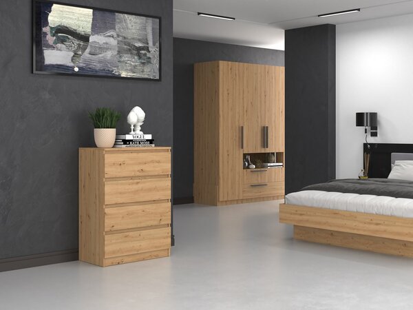 VBChome Komoda se 4 zásuvkami 70 x 40 x 97 cm dub Artisan Komoda bez úchytek Víceúčelová skříňka do předsíně ložnice obývacího pokoje dětského pokoje moderní dub Artisan