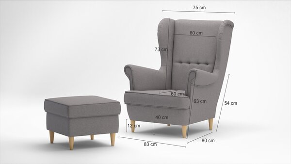 Křeslo ušák KING III Růžový - MALMO 61 + taburet