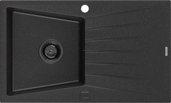 MEXEN/S - Cesar granitový dřez 1 s odkapávačem 775 x 470 mm, černá/stříbrný metalik, + černý sifon 6514771010-73-B