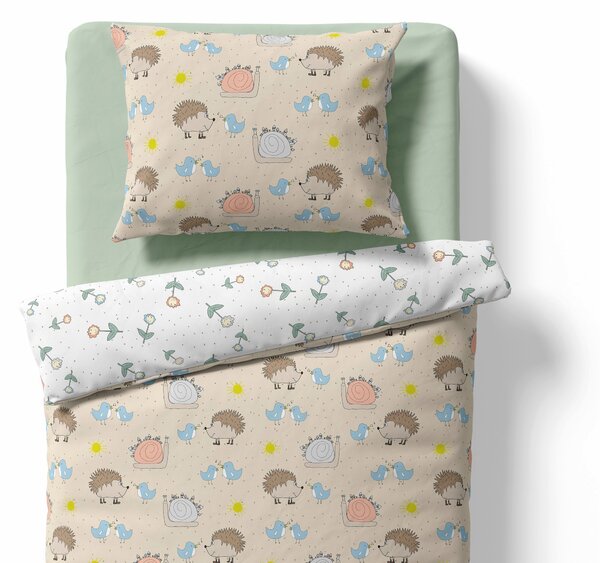 Lamatex Dětské povlečení do postýlky – Ježek a šnek – béžová/bílá