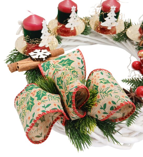 Věnec s červenými svíčkami a mašlí Adventní věnec