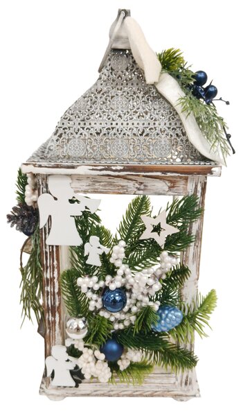 Adventní lucerna s bilo-modrými kuličkami