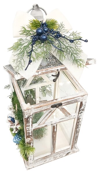 Adventní lucerna s bilo-modrými kuličkami
