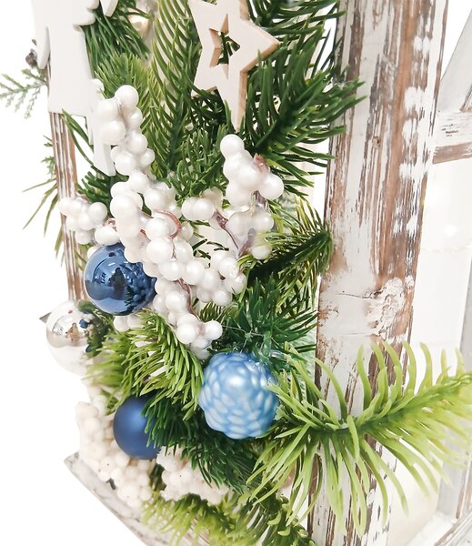 Adventní lucerna s bilo-modrými kuličkami