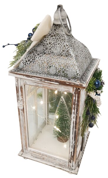 Adventní lucerna s bilo-modrými kuličkami