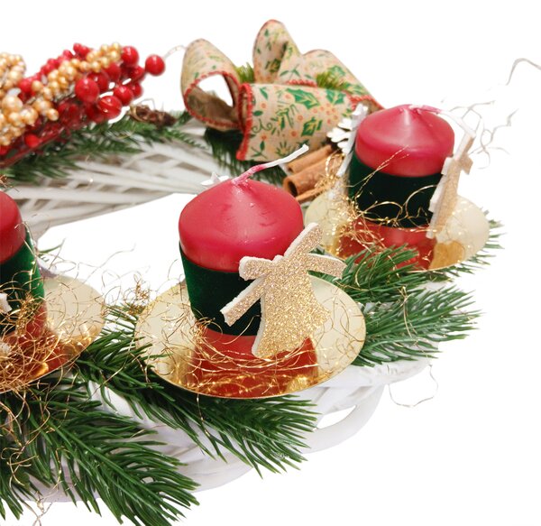 Věnec s červenými svíčkami a mašlí Adventní věnec