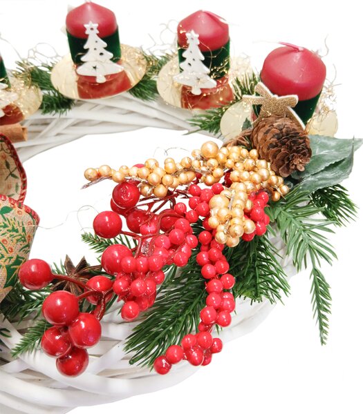 Věnec s červenými svíčkami a mašlí Adventní věnec