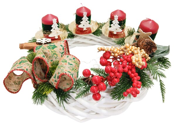 Věnec s červenými svíčkami a mašlí Adventní věnec
