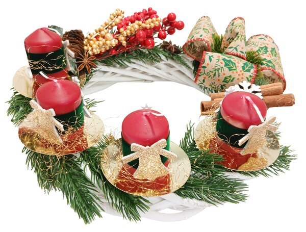 Věnec s červenými svíčkami a mašlí Adventní věnec