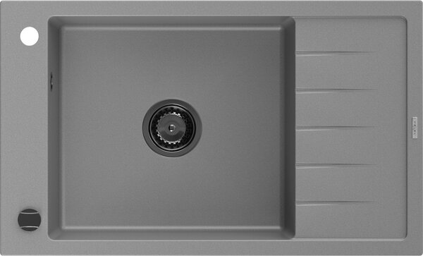 MEXEN/S - Elias granitový dřez 1 s odkapávačem 795 x 480 mm, šedá, + černý sifon 6511791005-71-B