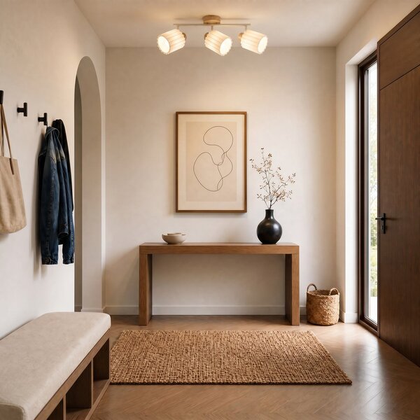Stropní Lampa Lindby, Shiloh, stmívatelné, Dřevo, Obývací pokoj, Tkanina / Textil, Moderní