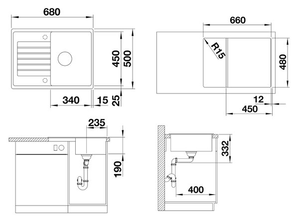 Blanco Zia 45 S Compact, silgranitový dřez 680x500x190 mm, 1-komorový, šedá vulkán, BLA-527380
