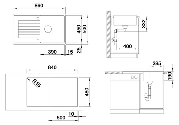 Blanco Zia 5 S, silgranitový dřez 860x500x190 mm, 1-komorový, bílá jemná, BLA-527204