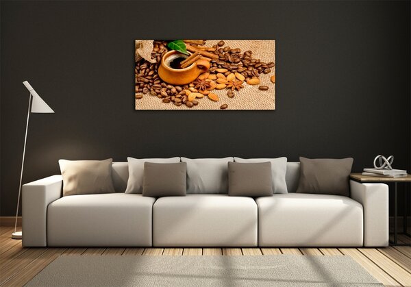 Foto obraz sklo tvrzené Zrnka kávy a šálek osh-59150141