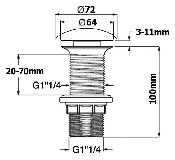 Sapho Sapho, Korek umywalkowy 5/4“ click-clack, ceramiczny grzybek, wys. 20-70mm, czarny, 38TP0163I