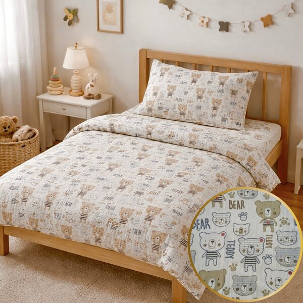 Mušelínové povlečení Teddy Bear TiaHome - Dětský set 130x90cm + 65x45cm