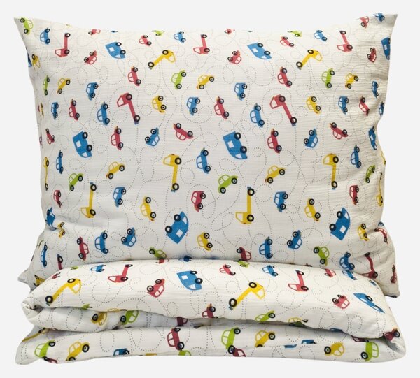 Mušelínové povlečení Autíčko TiaHome - Dětský set 130x90cm + 65x45cm