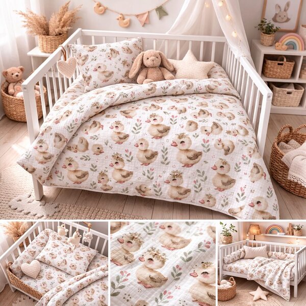 Mušelínové povlečení Kačenky TiaHome - Dětský set 130x90cm + 65x45cm