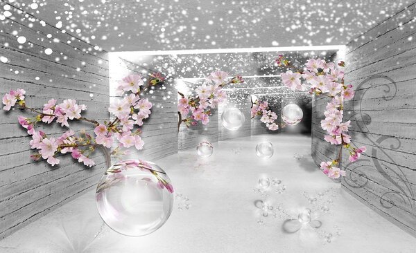 Fototapeta - Kouzelný 3D tunel s květinami (152,5x104 cm)
