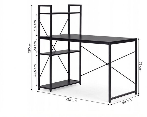 Psací stůl s regálem LOFTY 120x60 cm, černý