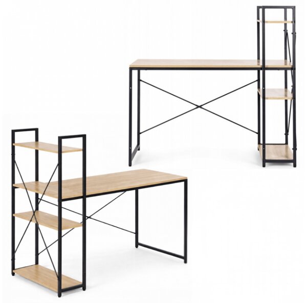 Psací stůl s regálem LOFTY 120x60 cm, černý / dekor dub