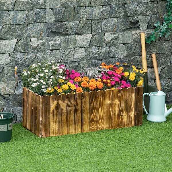 Obdélníkový zahradní květináč Outsunny pro rostliny a květiny, květináč z jedlového dřeva pro vnitřní a venkovní použití, 80x33x30 cm, v přírodním dře
