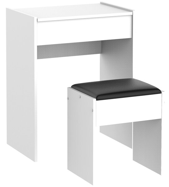 HOMCOM Skládací Toaletní Stolek se Zrcadlem, Moderní Toaletní Stolek se Stoličkou a Úložným Prostorem (10 Přihrádek), Bílý MDF, 60,2 x 40,2 x 79 cm |
