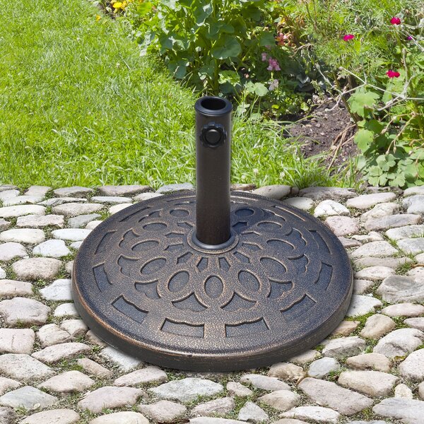 Outsunny Stojan na slunečník z pryskyřice 14kg, Kulatý držák slunečníku, Záťaž pro slunečníky s průměrem tyče 38mm/48mm, do balkónu, terasy, zahrady