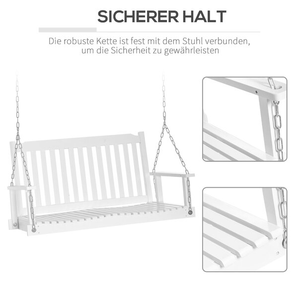 Zahradní houpačka Outsunny pro 2 osoby – závěsná lavička z masivního dřeva, terasa, zahrada, bílá 117 x 69 x 60 cm | Aosom