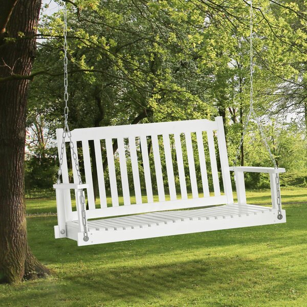 Zahradní houpačka Outsunny pro 2 osoby – závěsná lavička z masivního dřeva, terasa, zahrada, bílá 117 x 69 x 60 cm | Aosom