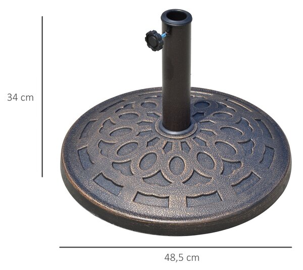 Outsunny Stojan na slunečník z pryskyřice 14kg, Kulatý držák slunečníku, Záťaž pro slunečníky s průměrem tyče 38mm/48mm, do balkónu, terasy, zahrady