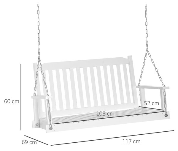 Zahradní houpačka Outsunny pro 2 osoby – závěsná lavička z masivního dřeva, terasa, zahrada, bílá 117 x 69 x 60 cm | Aosom