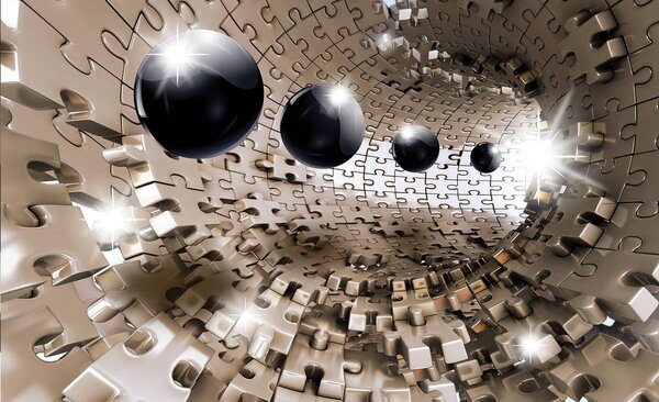 Fototapeta - 3D puzzle tunel s černými koulí (152,5x104 cm)